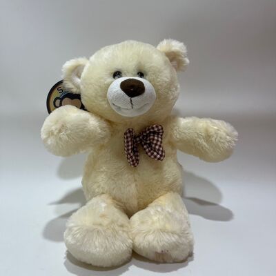 Ca hát và vỗ tay Cream Teddy Bear Plush Toy Interactive Music Bear Classic Plaid Bowtie Động vật nhồi