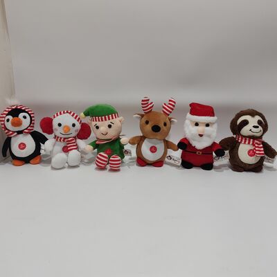 6 Assorted Christmas Plush Toys with Singing & Lighting Functions