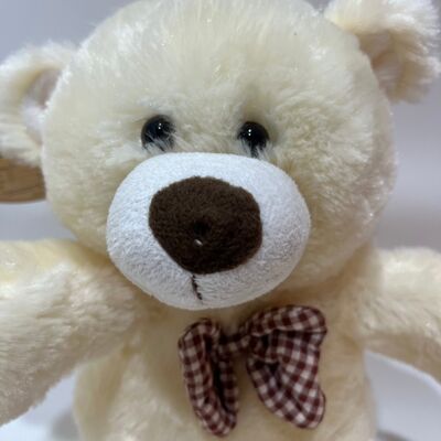 Ca hát và vỗ tay Cream Teddy Bear Plush Toy Interactive Music Bear Classic Plaid Bowtie Động vật nhồi