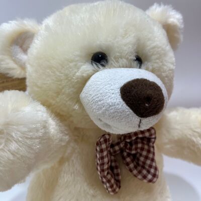 Ca hát và vỗ tay Cream Teddy Bear Plush Toy Interactive Music Bear Classic Plaid Bowtie Động vật nhồi