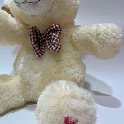 Ca hát và vỗ tay Cream Teddy Bear Plush Toy Interactive Music Bear Classic Plaid Bowtie Động vật nhồi